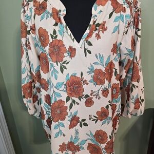 Floral Women's Blouse in Cream and Orange